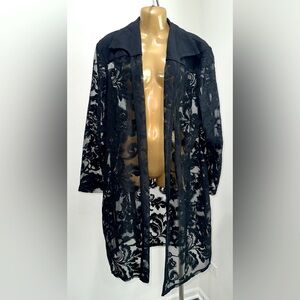VINTAGE Danielle Casey Black Lace Embroidered Mesh Duster Jacket | Size 22